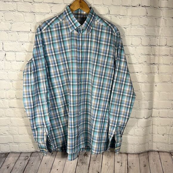 ETON Shirt Mens Contemporary Button Up Long Sleeve Cotton 43 17 Size XL Plaid - Picture 1 of 5